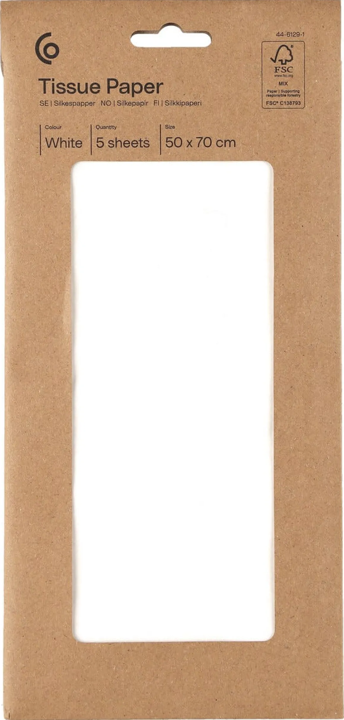 Silkepapir, hvitt, 50 x 70 cm, 5 ark