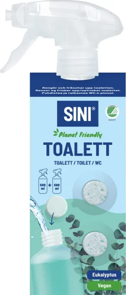 Sini toalettrengjøring sprayflaske og 2 tabs, startsett