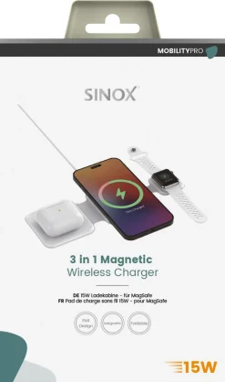 Sinox Pro 3-i-1 MagSafe-lader 15 W, hvit