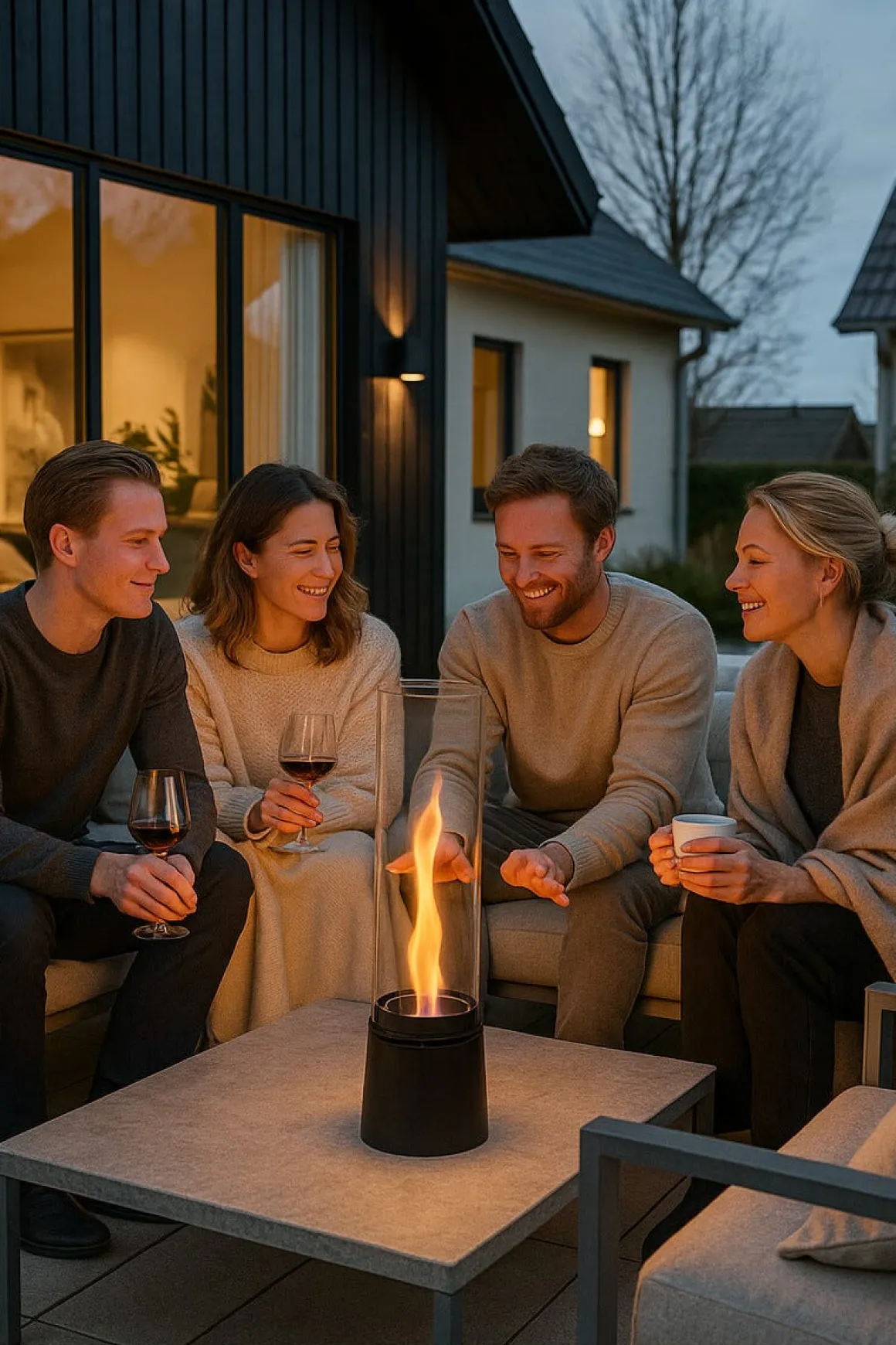 Skandi FlameTwister bordkamin bioetanol ute og inne
