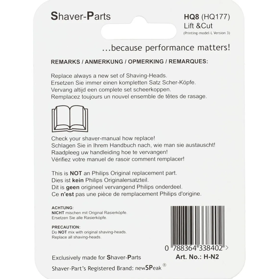 Skjærehode HQ8 Lift&Cut til Philips barbermaskin, 3-pakning