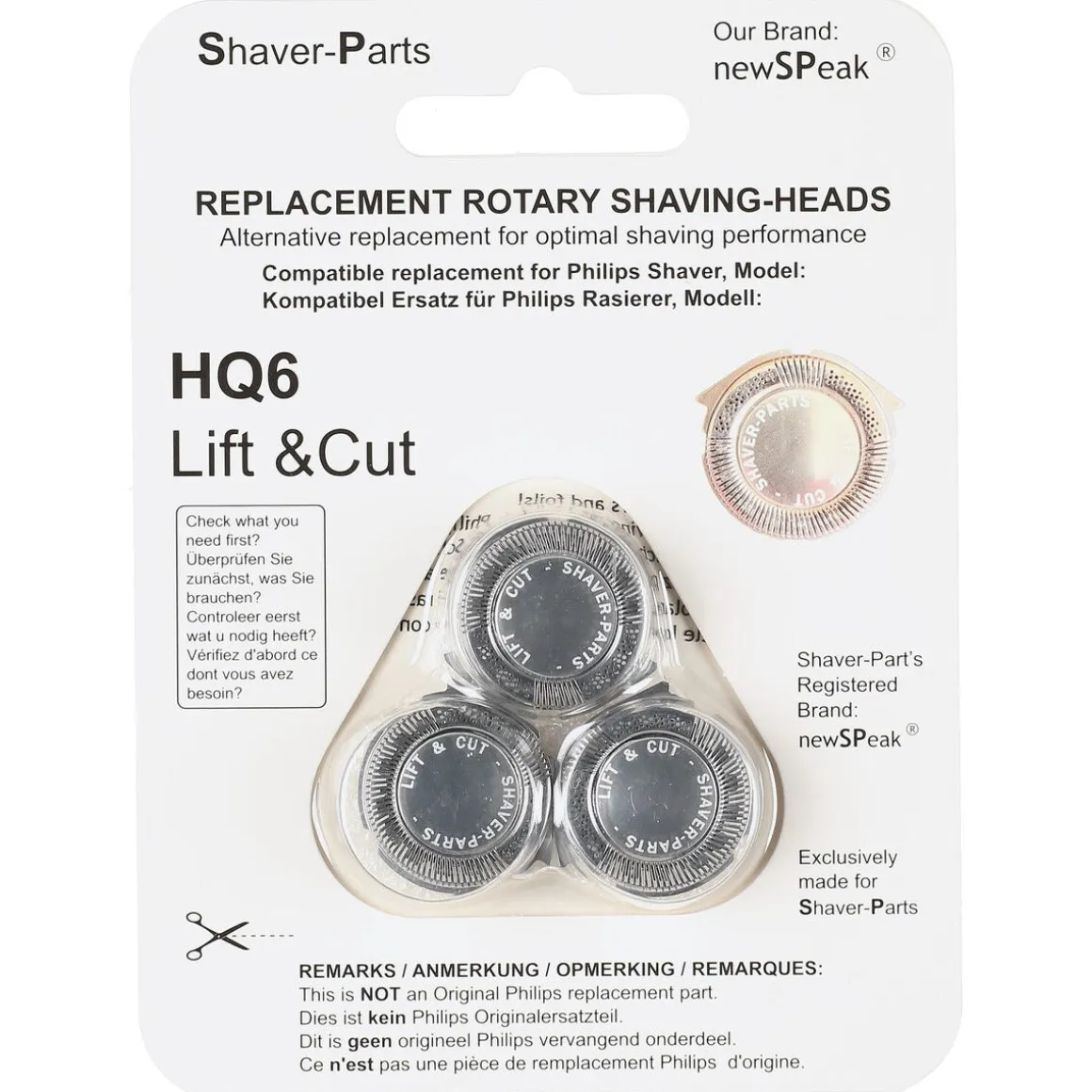Skjærehode HQ6 Lift&Cut til Philips barbermaskin, 3-pakning