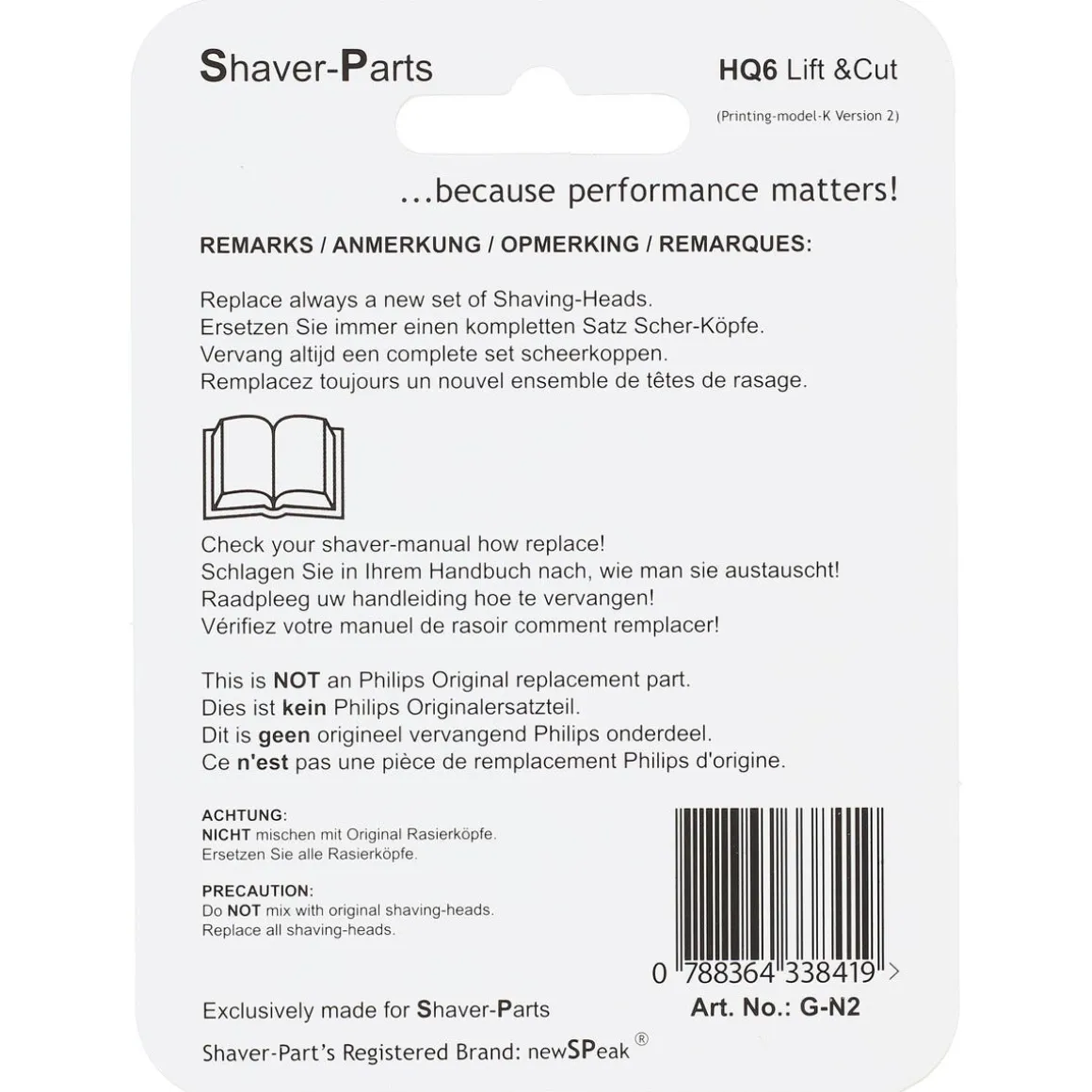Skjærehode HQ6 Lift&Cut til Philips barbermaskin, 3-pakning