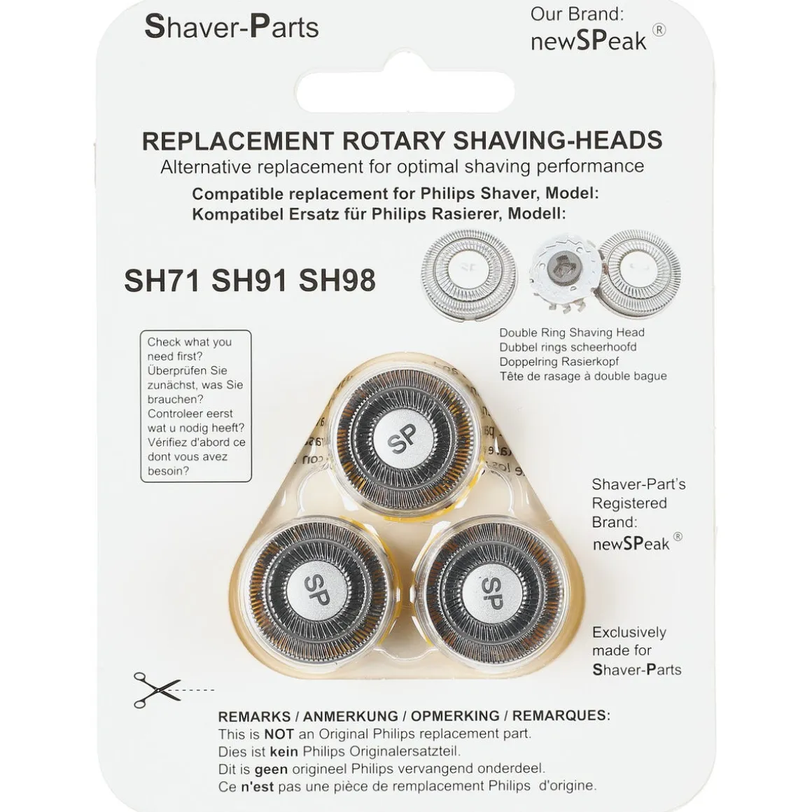 Skjærehode SH71/SH91/SH98 til Philips barbermaskin, 3-pakning