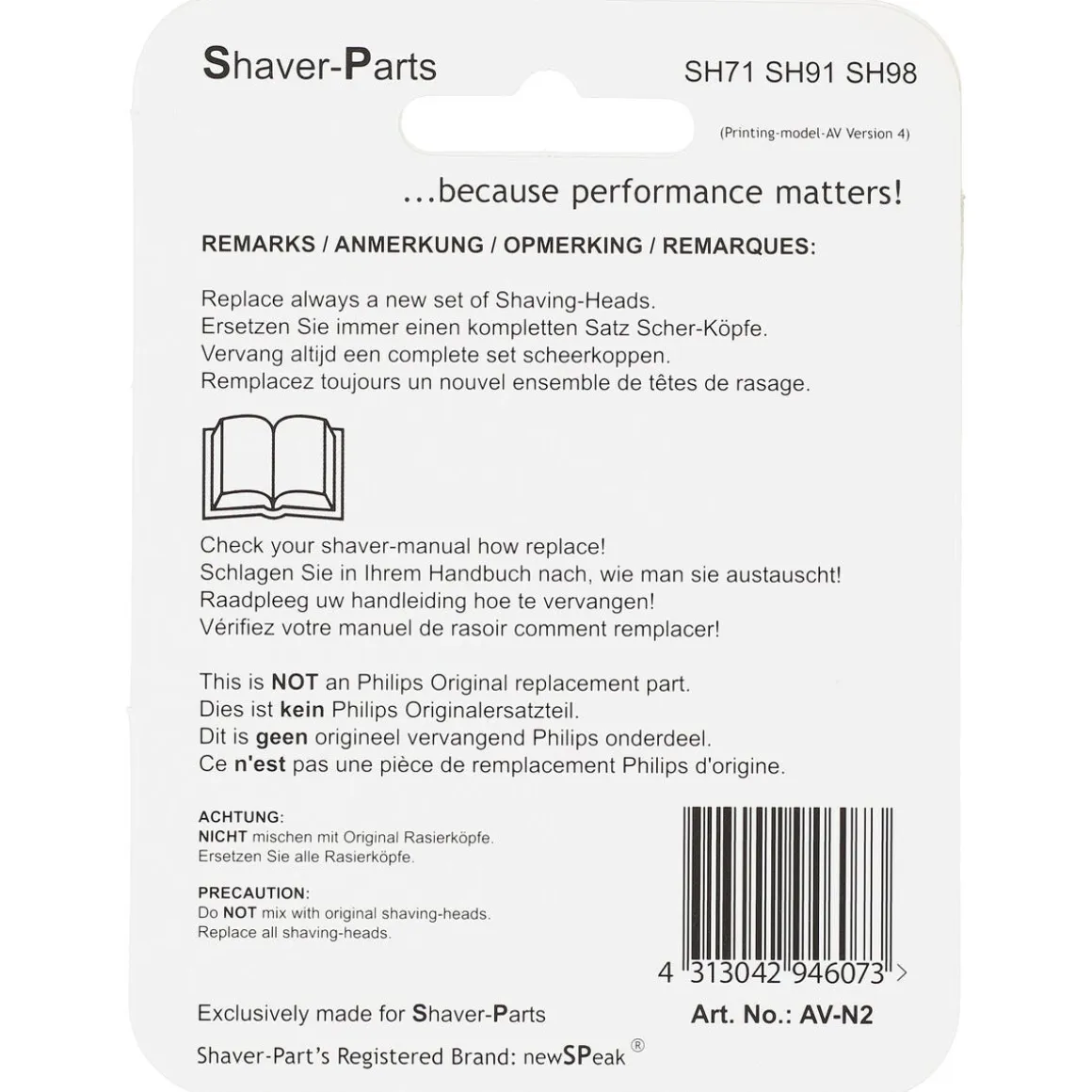 Skjærehode SH71/SH91/SH98 til Philips barbermaskin, 3-pakning