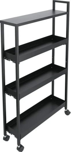 Smal trillevogn med 4 hylleplater