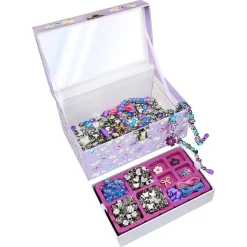 Smykkeskrin for barn med speil og perler, lilla