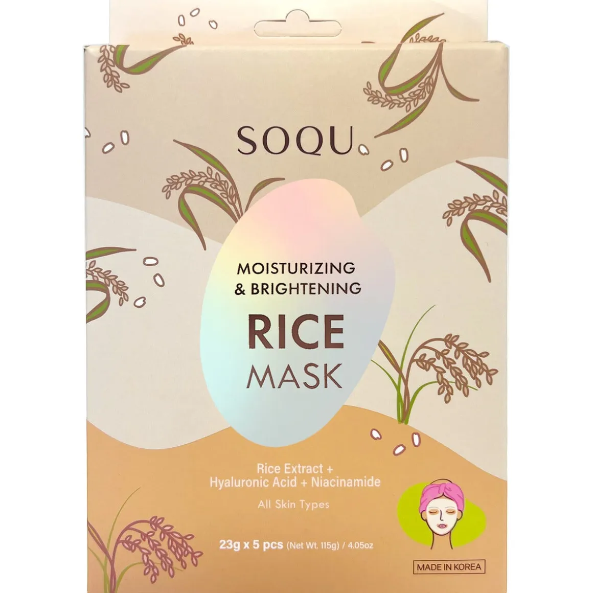 SOQU K-beauty koreansk maske, ansiktsmaske, 5-pakning