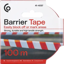 Sperrebånd, rødt og hvitt plastbånd, 50 mm x 100 m