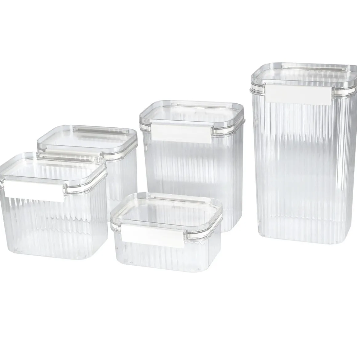 Stabelbare plastbokser med lokk, 5-pakning