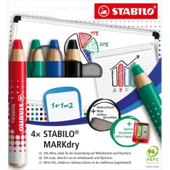 Stabilo MarkDry tusjer til whiteboard, flipover, 4-pakning