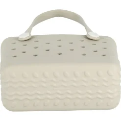 Strandveske i plast med hullmønster, beige