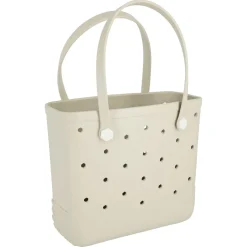 Strandveske i plast med hullmønster, beige
