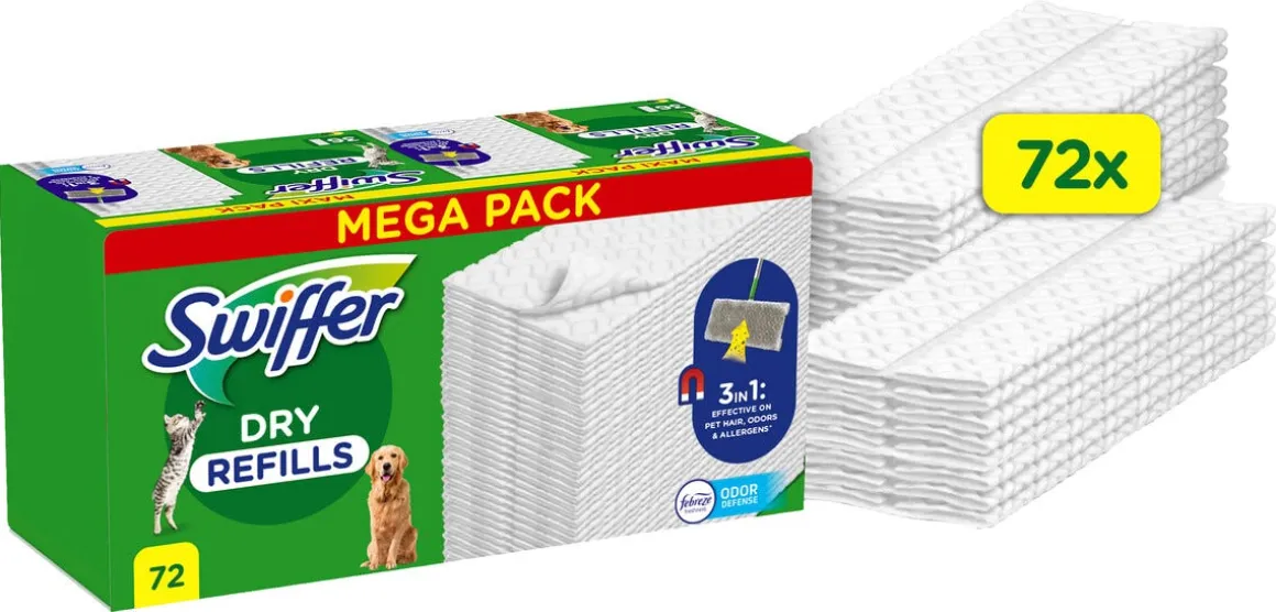 Swiffer Dry Pet rengjøringskluter refill, med duft, 72-pakning