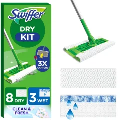 Swiffer Sweeper Starter Kit med mopp, 8 tørre og 3 våte kluter