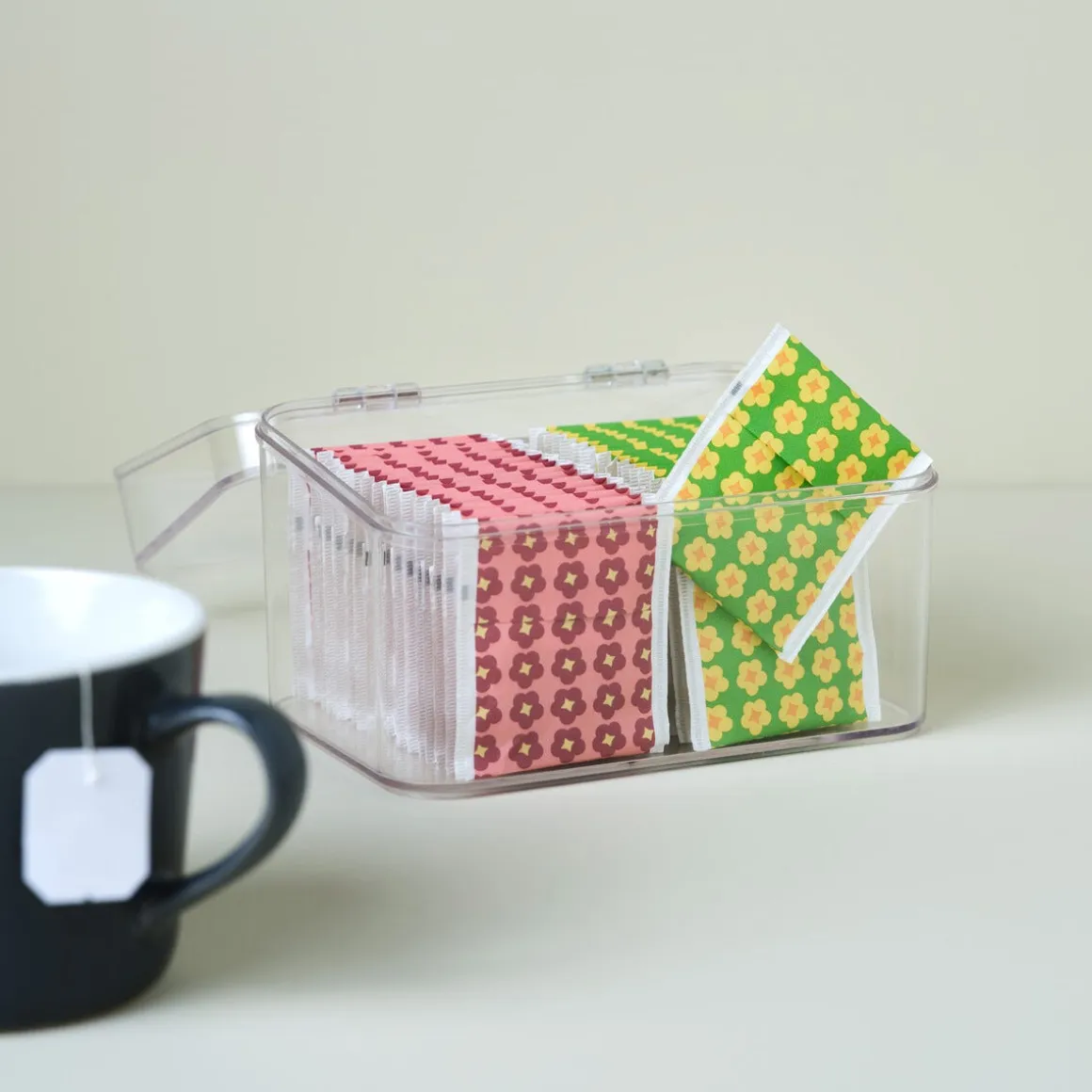 Teboks i plast til teposer, 17 x 12 x 10,5 cm