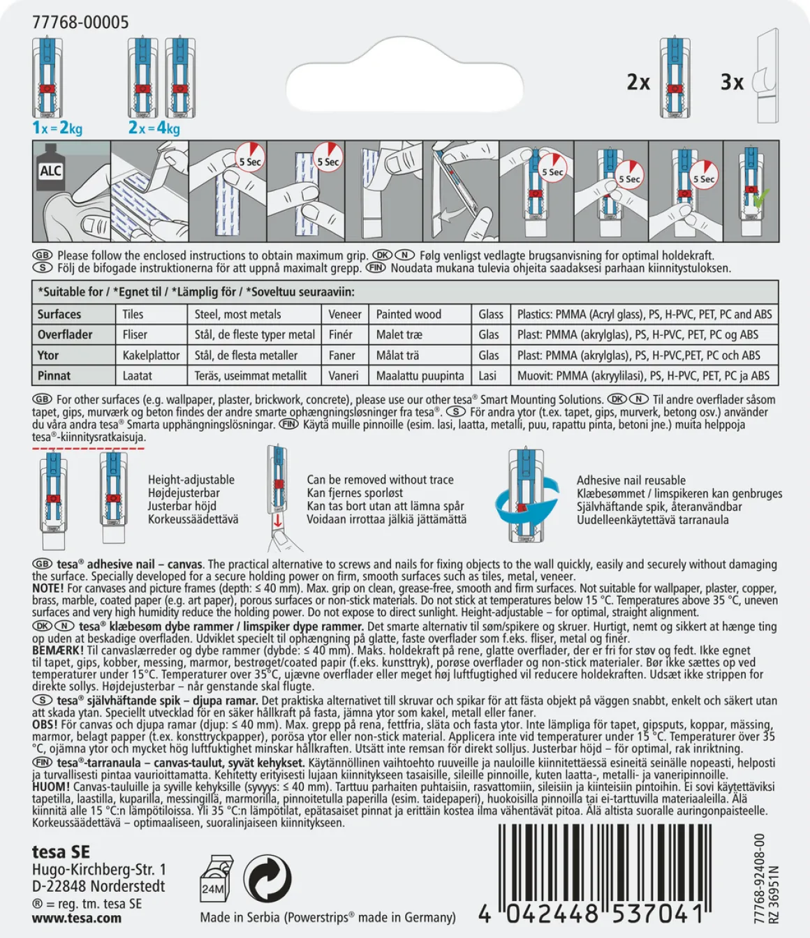 Tesa limspiker canvas, 2-pakning