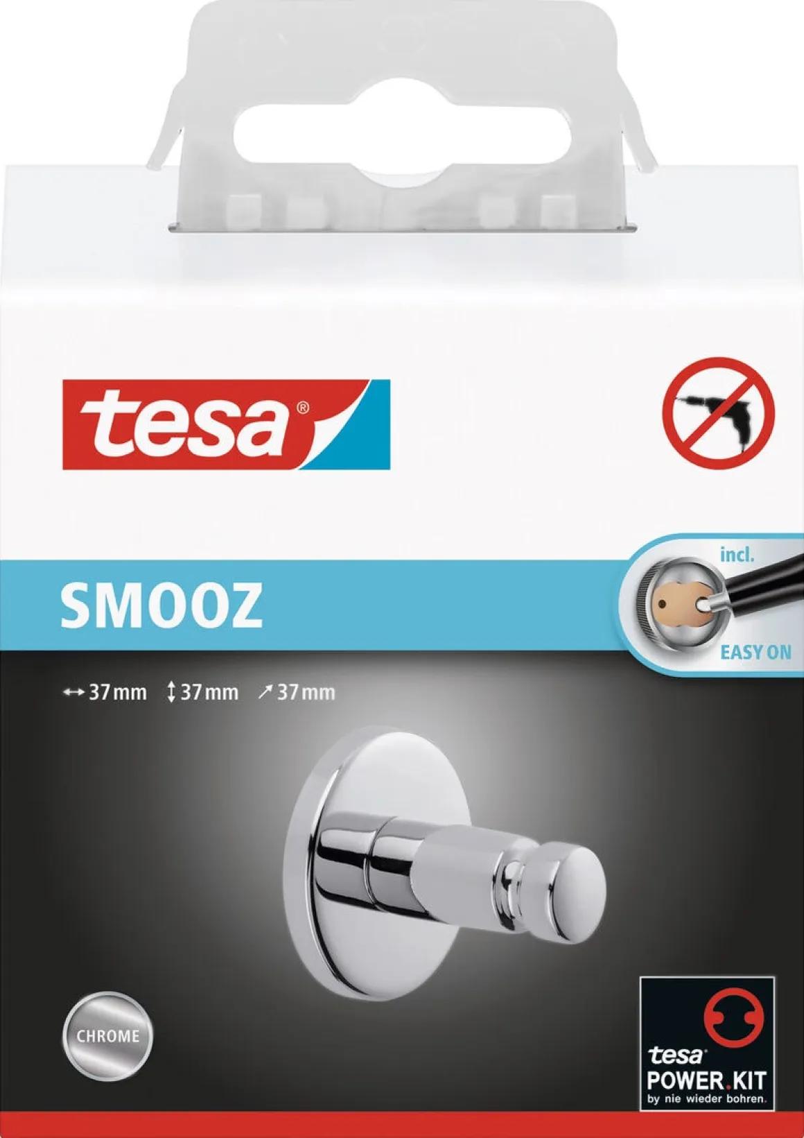 Tesa Smooz håndklekrok selvklebende, forkrommet