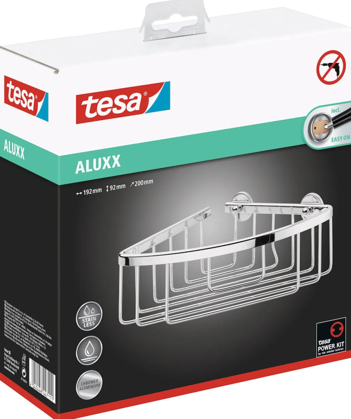 Tesa Aluxx dusjkurv hjørne selvklebende, krom