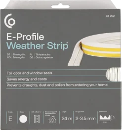Tetningslist, E-profil hvit, 2–3,5 mm