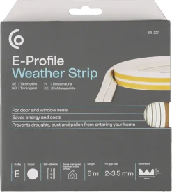 Tetningslist, E-profil hvit, 2–3,5 mm