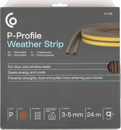 Tetningslist, P-profil brun, 3–5 mm