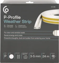 Tetningslist, P-profil hvit, 3–5 mm
