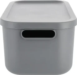 Tidy oppbevaringsboks med lokk, resirkulert plast, grå