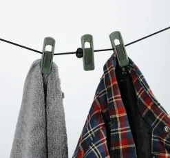 Tørkesnor camping, med 12 klesklyper og karabinkrok