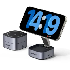 Ugreen 2-i-1 Qi2 trådløs lader, sammenleggbar, 15 W