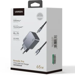 Ugreen Nexode Pro USB-C lader 65 W 3 porter, GaN
