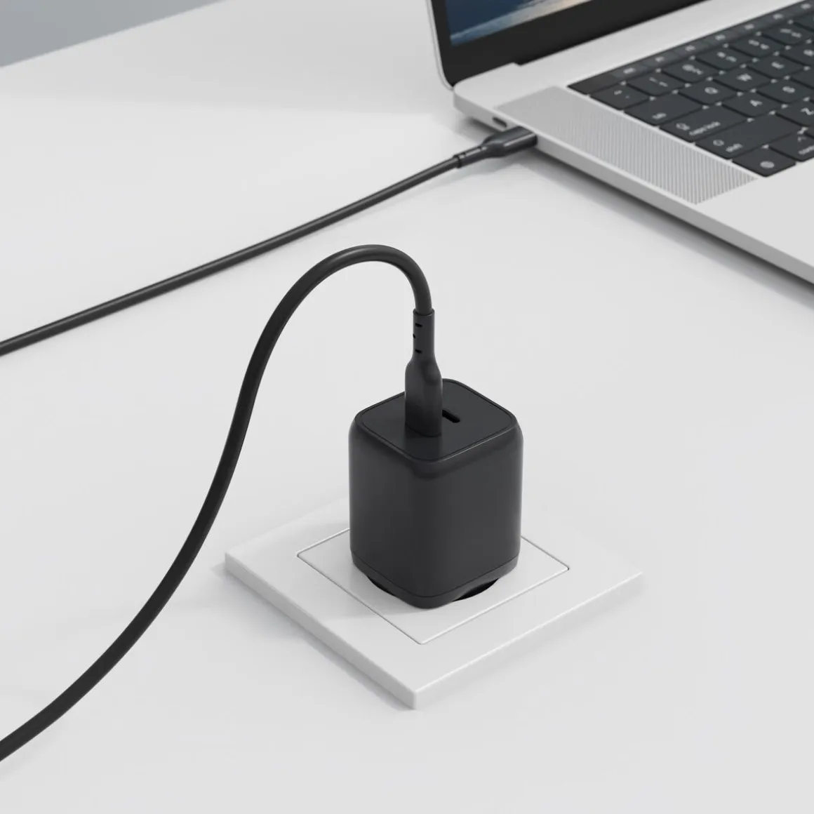 USB-C-lader Dual Port GaN 65 W, 1 m kabel