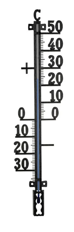 Utendørs veggtermometer, svart metall, 42 cm