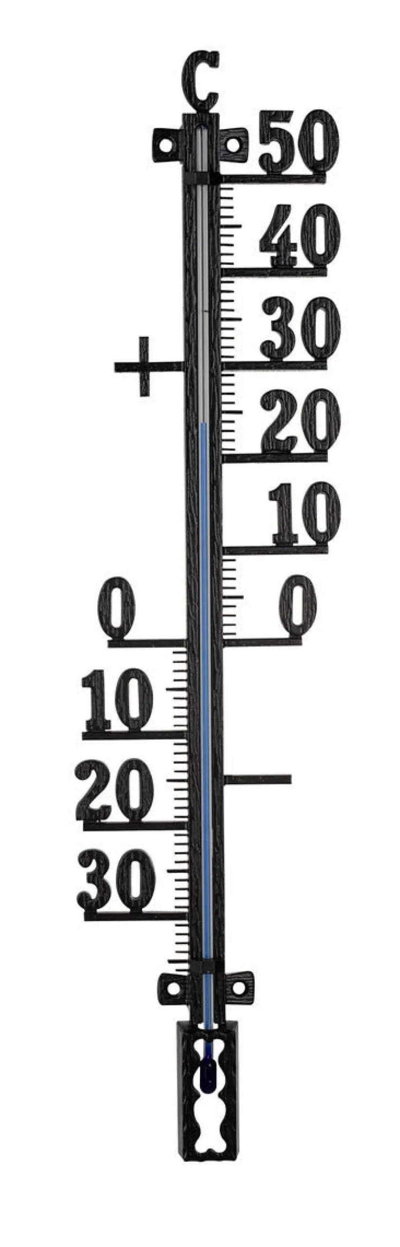 Utendørs veggtermometer, svart metall, 42 cm