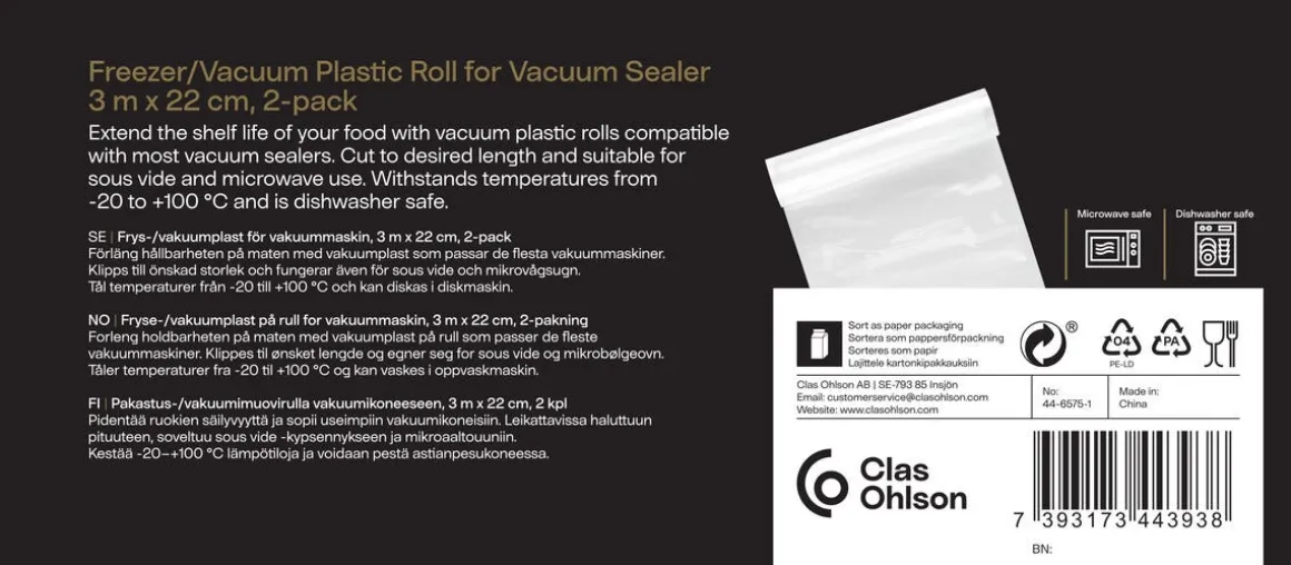Vakuumplast på rull 3 meter 2-pakning