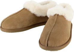 Varme unisex innetøfler i semsket skinn, beige
