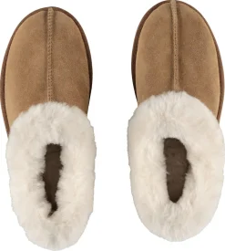 Varme unisex innetøfler i semsket skinn, beige