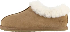 Varme unisex innetøfler i semsket skinn, beige