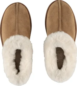 Varme unisex innetøfler i semsket skinn, beige