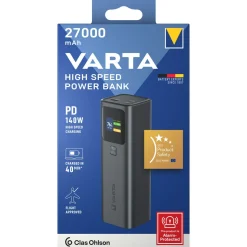 Varta high speed powerbank 27000 mAh 140W, hurtiglader