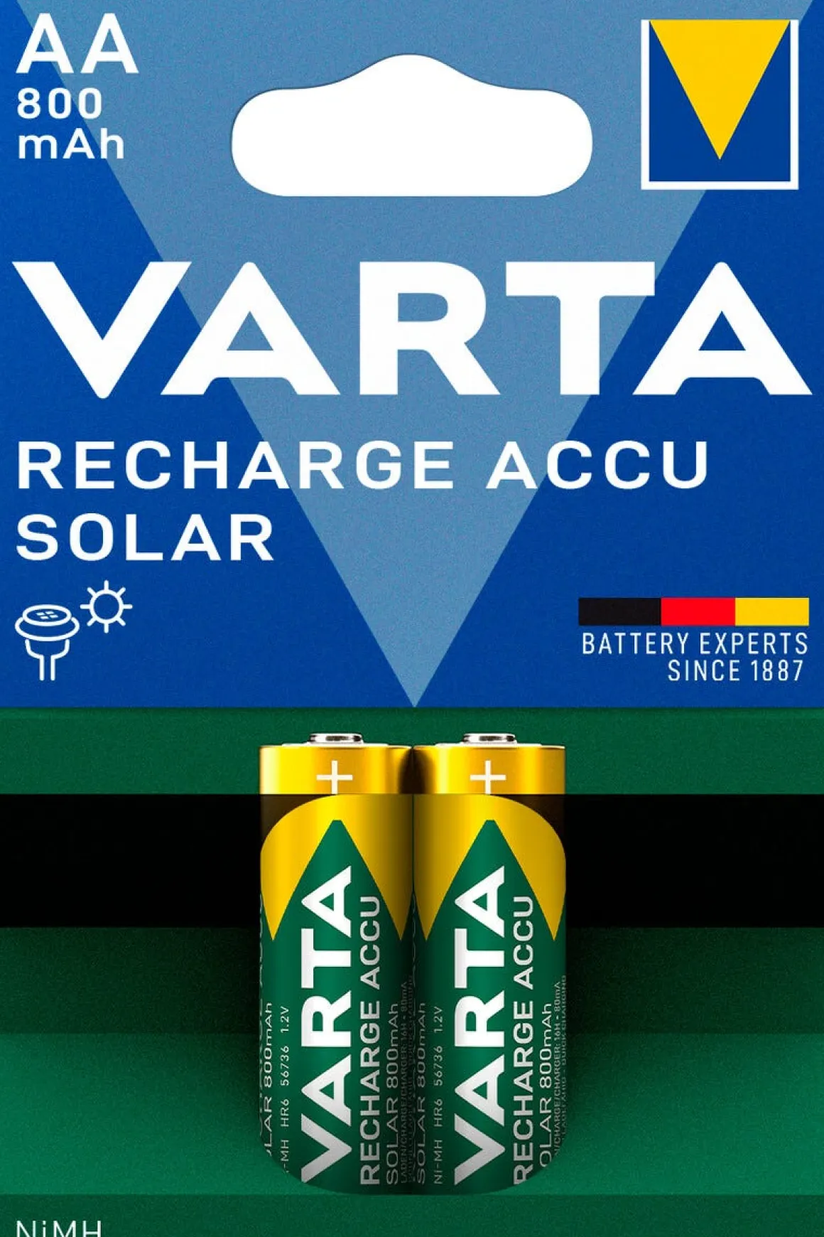 Varta Solar oppladbare AA/HR6-batterier, 2-pakning