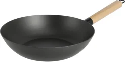 Wokpanne i karbonstål med flat bunn, 28 cm